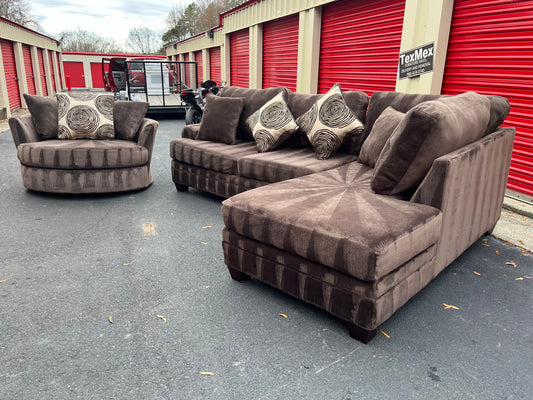 Brown 2Pcs Sectional w Swivel Chair