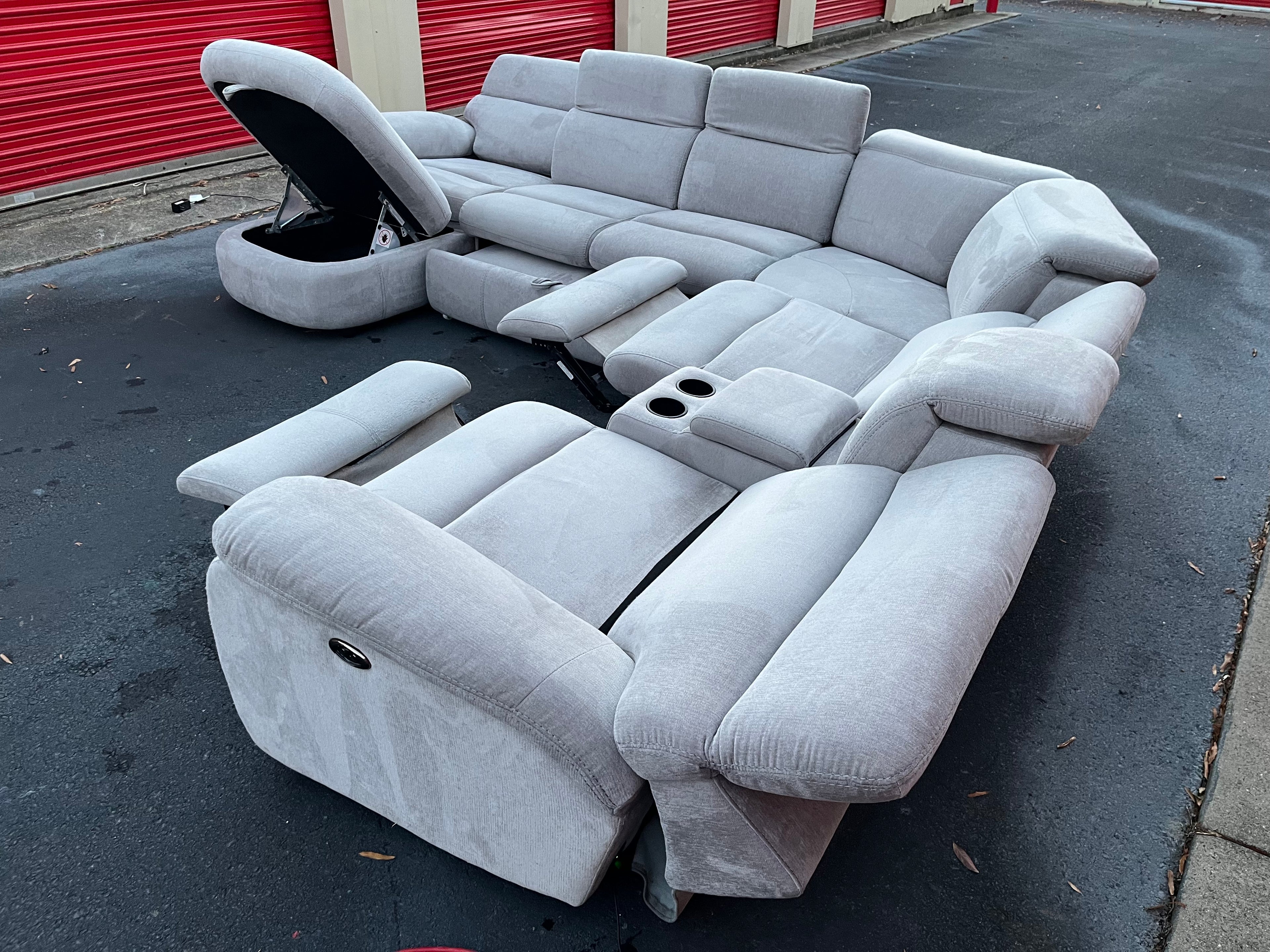 Large OffWhite Reclining 6 Piece Sectional Above Back View